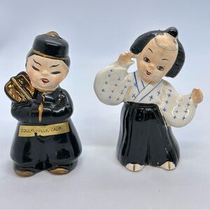 VTG Asian Boy Girl Figural SALT & PEPPER Shakers Coulterville CA Japan Kitschy
